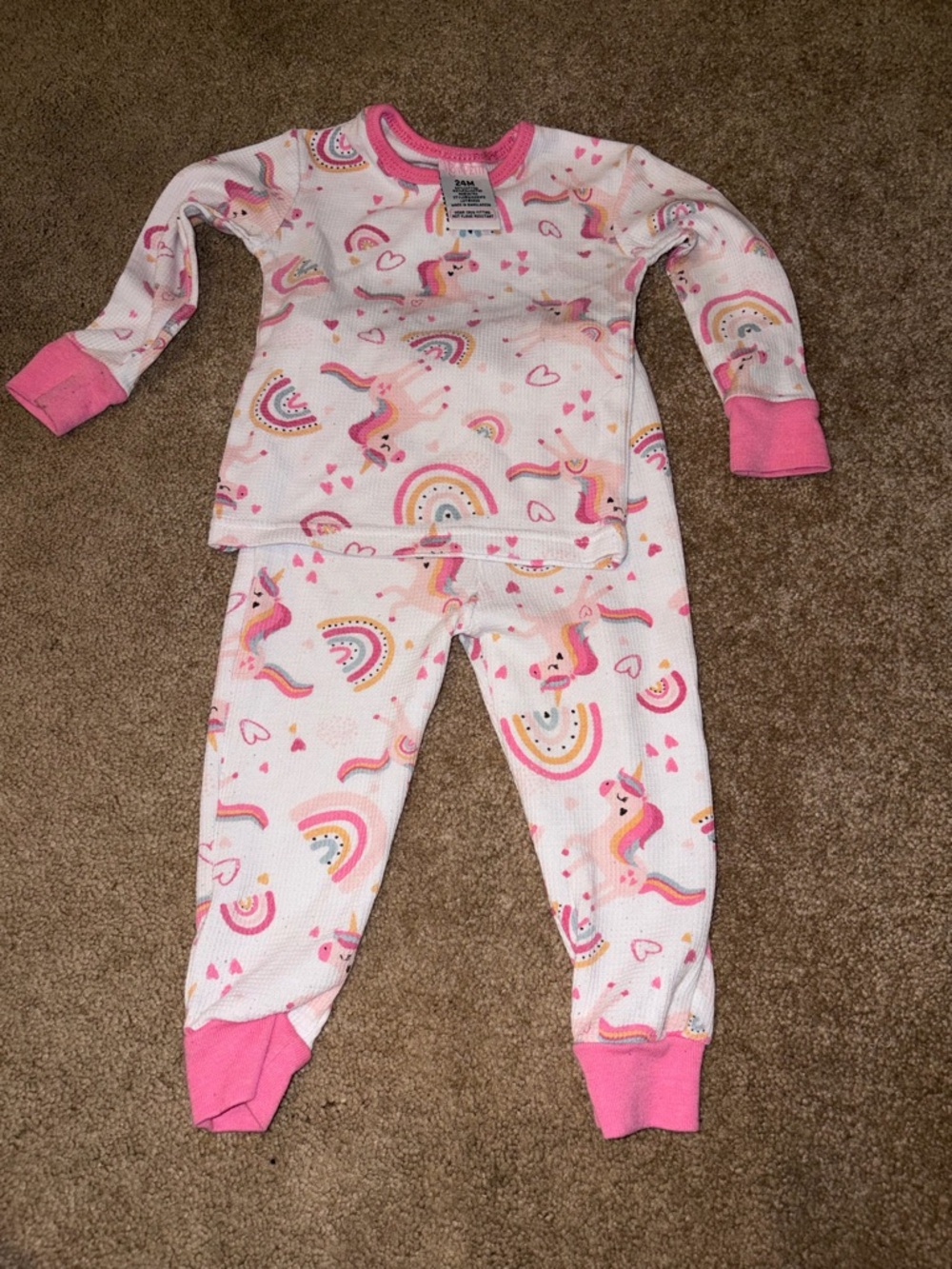 Girls Pink Unicorn & Rainbow Pajama Set
